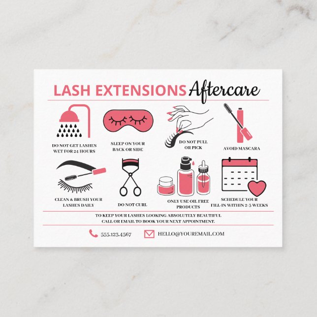 Lash Extensions Aftercare Instructions Business Ca Business Card (Back)