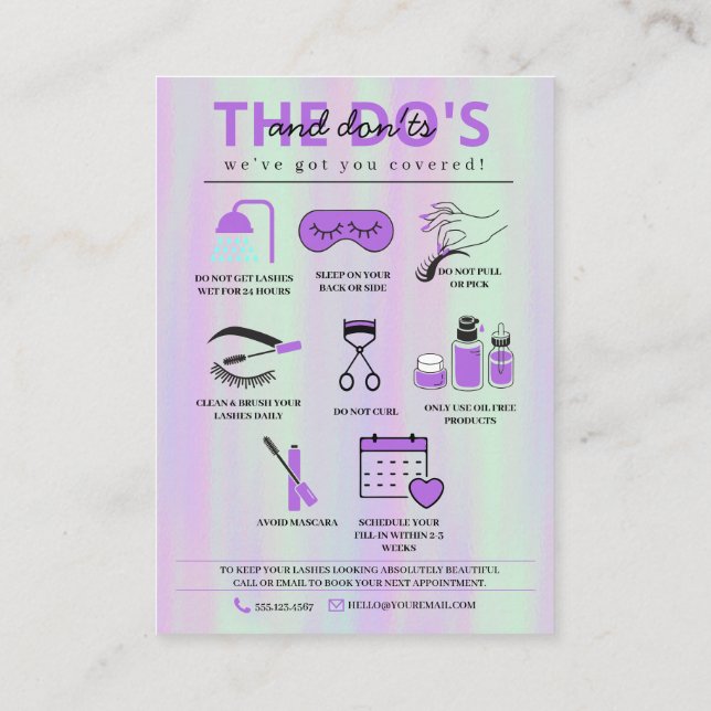 Lash Extensions Aftercare Instructions Business Ca Business Card (Back)