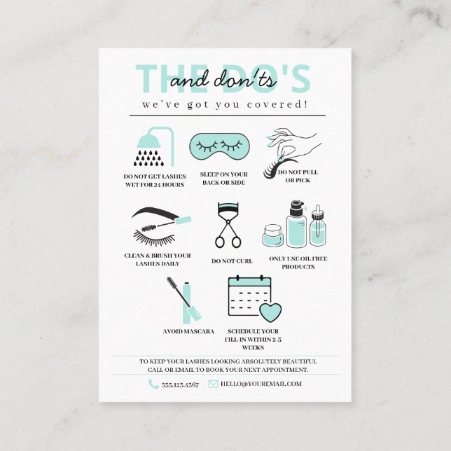 Lash Extensions Aftercare Instructions Business Ca Business Card (Back)
