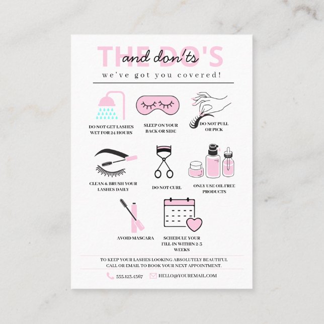 Lash Extensions Aftercare Instructions Business Card (Back)