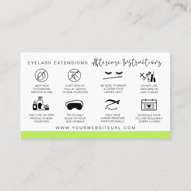 Lash Extensions Aftercare Instructions Modern Busi Business Card (Back)