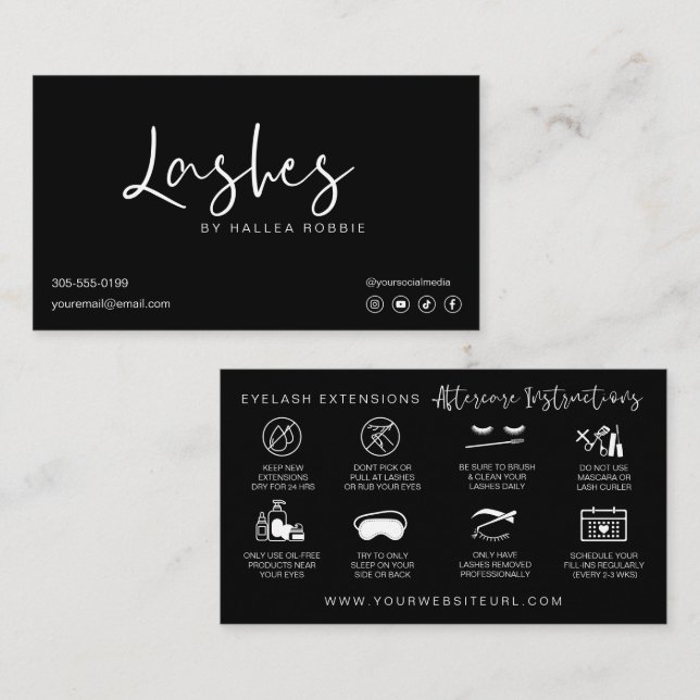 Lash Extensions Aftercare Instructions Modern Business Card (Front/Back)