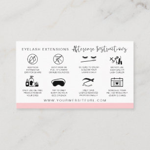 Lash Extensions Aftercare Instructions Modern Pink Business Card