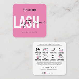 Lash Extensions Aftercare Instructions Pink Black Square Business Card