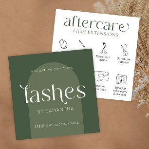 Lash Extensions Aftercare Modern Boho Sage Green Square Business Card