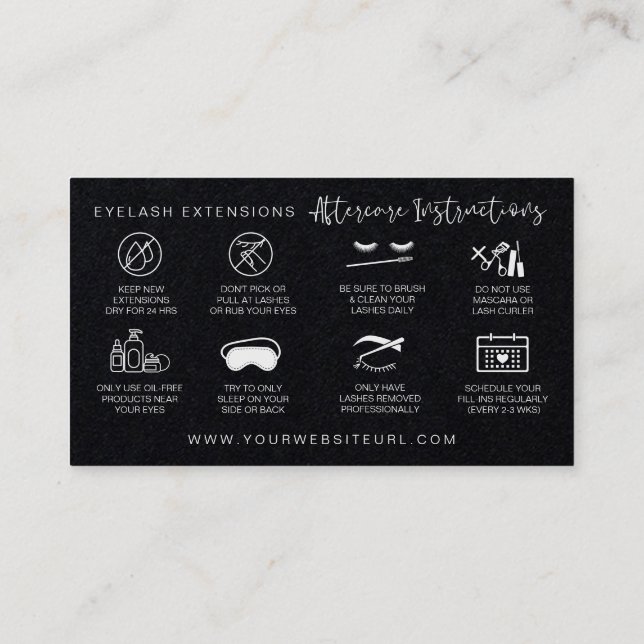 Lash Extensions Aftercare Premium Black Paper Business Card (Back)