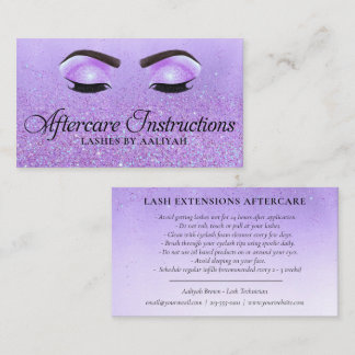 Lash Extensions Aftercare Purple Glam Glitter Eyes Business Card