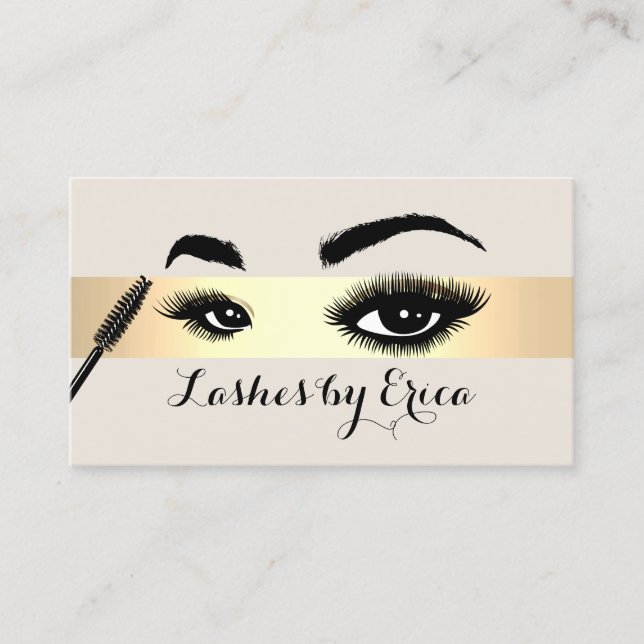 Lash Extensions Makeup Artist Gold Stripe Salon Business Card (Front)