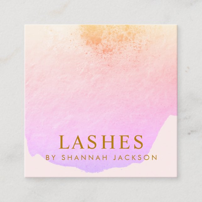 Lash Extensions Trendy Pink  Watercolor Abstract Square Business Card (Front)