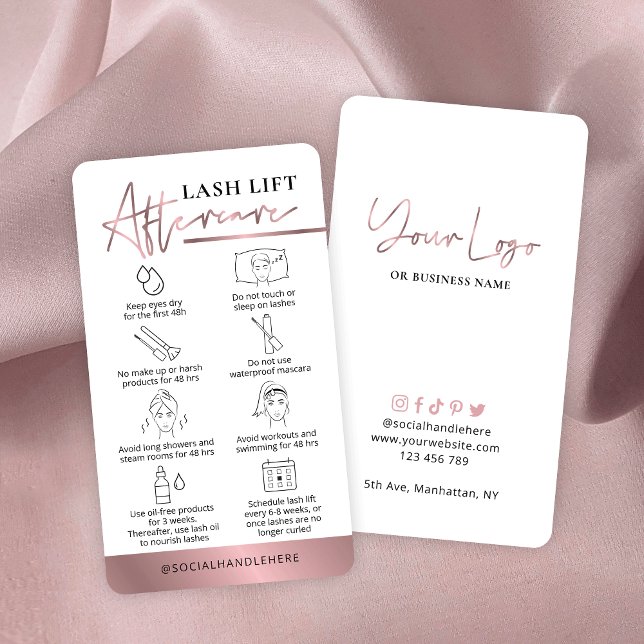 Lash Lift & Tint Aftercare Guide Bronze Rose Gold Business Card (Creator Uploaded)