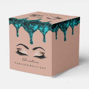 Lash Makeup Logo Glitter Teal Drips Boutique Rose Favour Box