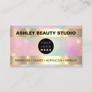 Lash Makeup Nail Hairdresser Logo Gold Rose Business Card
