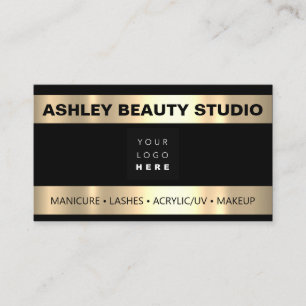 Lash Makeup Nail Stylist Custom Logo Gold Black Business Card