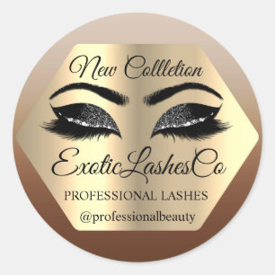 Lash Packaging Makeup Artist Gold Eyes Brown Classic Round Sticker