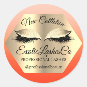 Lash Packaging Makeup Artist Gold Eyes Coral Classic Round Sticker