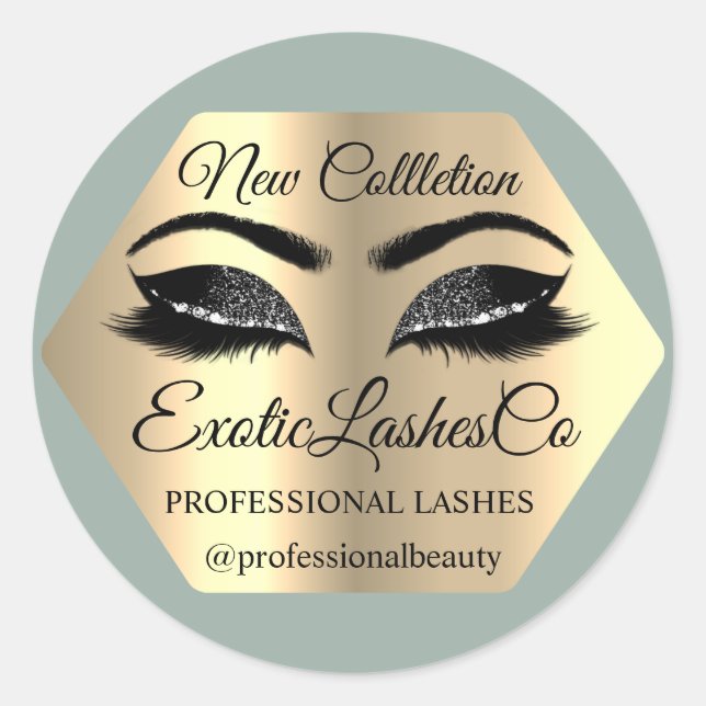Lash Packaging Makeup Artist Gold Eyes Mint Classic Round Sticker (Front)