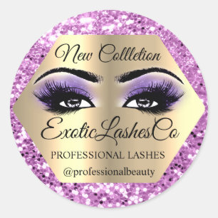 Lash Packaging Makeup Artist Gold Purple Eyes Classic Round Sticker