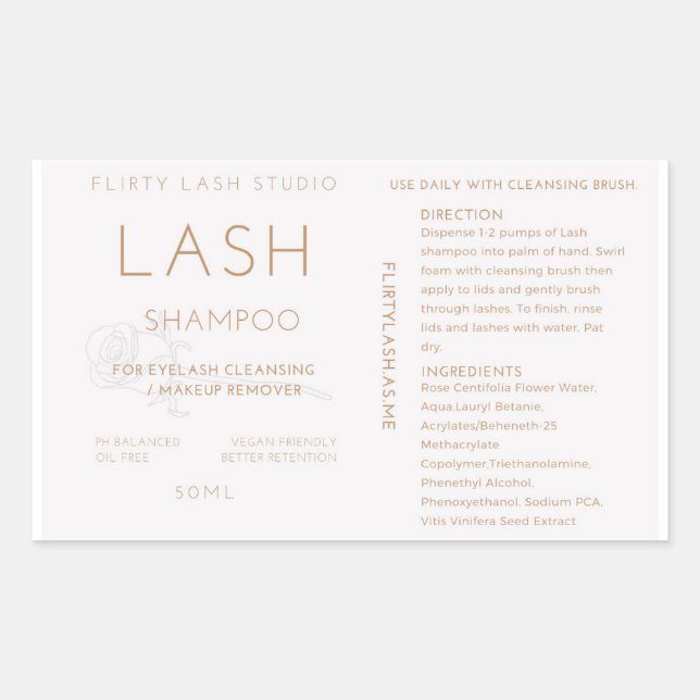 Lash shampoo bottle label (Front)