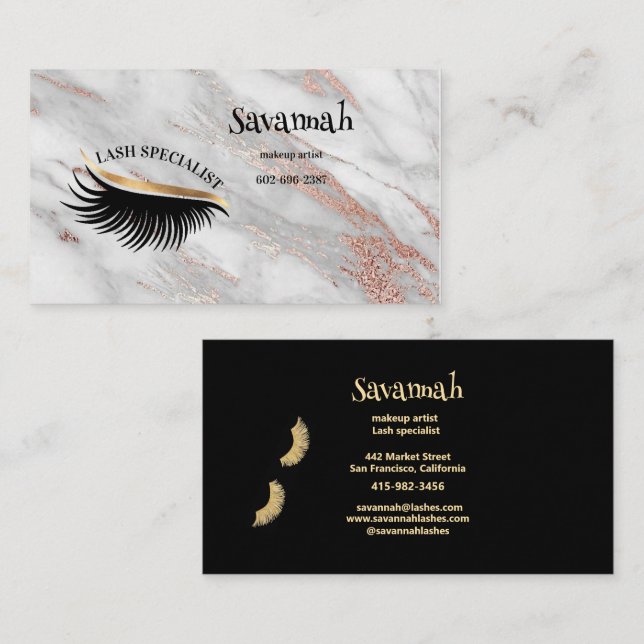 Lash Specialist Eye Lashes Monogram Marble Business Card (Front/Back)