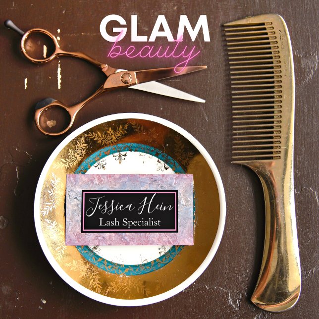 Lash Specialist Monogram Glitter Script Salon Business Card (Creator Uploaded)