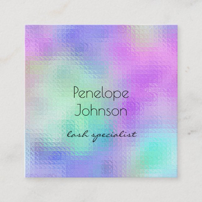 Lash Specialist Purple and Blue Elegant Abstract Square Business Card (Front)
