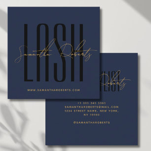 Lash stylist modern typography script blue square business card