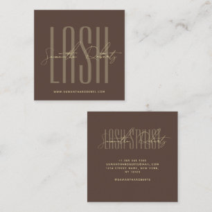 Lash stylist modern typography script brown square business card