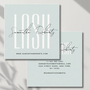 Lash stylist modern typography script light blue square business card