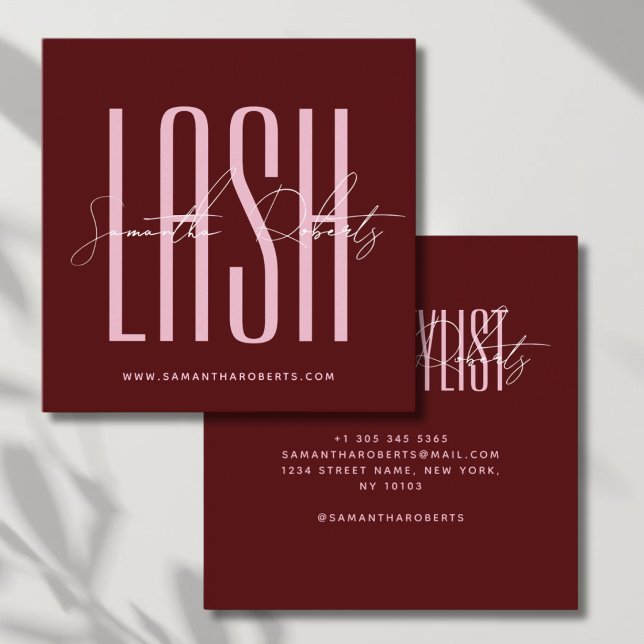 Lash stylist modern typography script red square business card (Creator Uploaded)