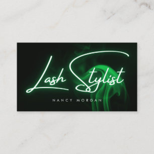 Lash Stylist Typography Green Neon  Business Card
