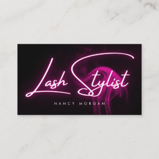 Lash Stylist Typography Pink Neon  Business Card