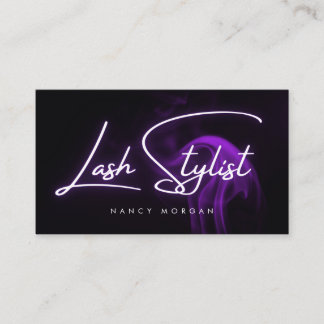 Lash Stylist Typography Purple Neon  Business Card
