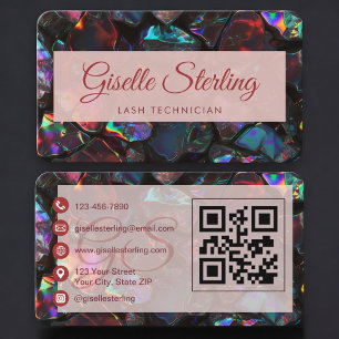 Lash Tech Opal Black QR Code Business Card