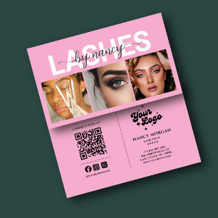 Lash Tech Pink 3 Photo Grid Qr Code Lash Artist Business Card