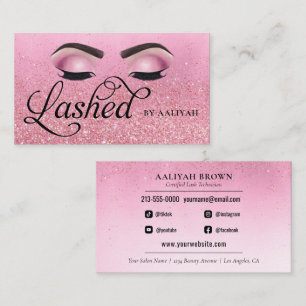 Lash Tech Rose Red Pink Glam Glitter Eyes Business Card