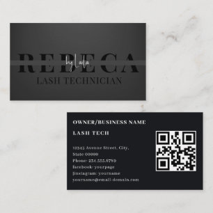 Lash Tech Salon Photo Black Luxury QR Code Business Card