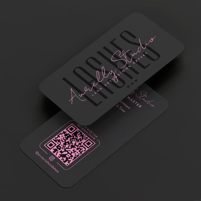 Lash Tech Studio Minimal Pink Black Appointment  Business Card (Lash Tech Studio Minimal Pink Black Appointment Business Card
)