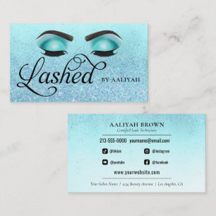 Lash Tech Turquoise Blue Glam Glitter Eyes Business Card