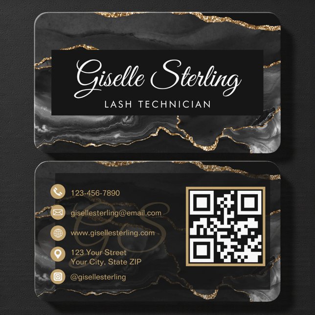 Lash Technician Black Gold QR Code  Business Card (Creator Uploaded)