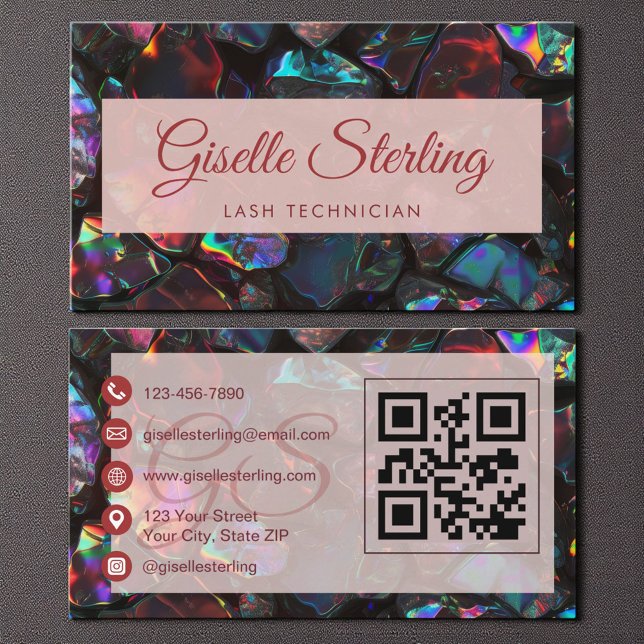 Lash Technician Black Opal Gemstone QR Code Business Card (Creator Uploaded)