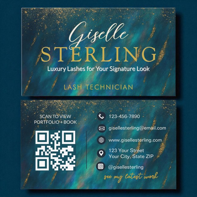 Lash Technician Dark Opal Glam Modern QR Code Business Card (Creator Uploaded)