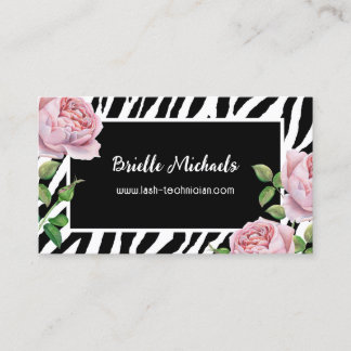 Lash Technician Glam Zebra Rose Business Card