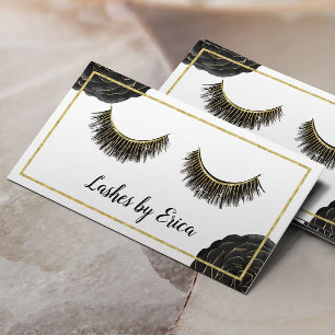 Lash Technician Makeup Artist Black Floral Loyalty Card