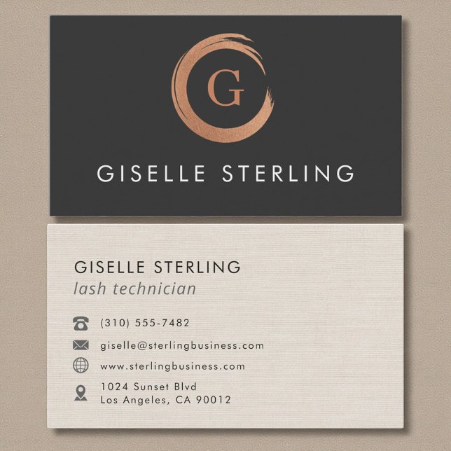 Lash Technician Metallic Monogram Business Card (Creator Uploaded)