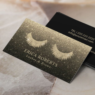 Lash Technician Modern Black & Gold Glitter Salon Business Card