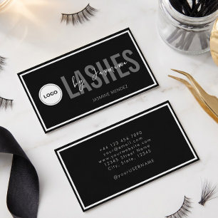 Lash Technician Modern Elegant Black & White Logo Business Card