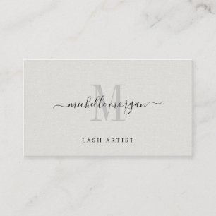 Lash Technician Monogrammed Faux Linen Business Card
