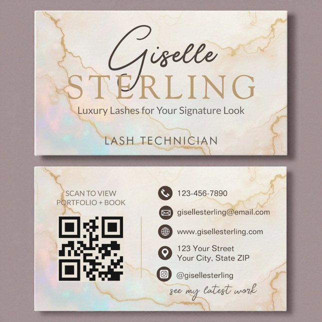 Lash Technician Opal Stone QR Code Business Card (Creator Uploaded)