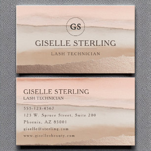 Lash Technician Rose Gold Blush Beige Watercolor Business Card