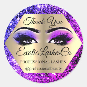 Lash Thank YOU  Makeup Artist Gold  Eye Pink Viole Classic Round Sticker